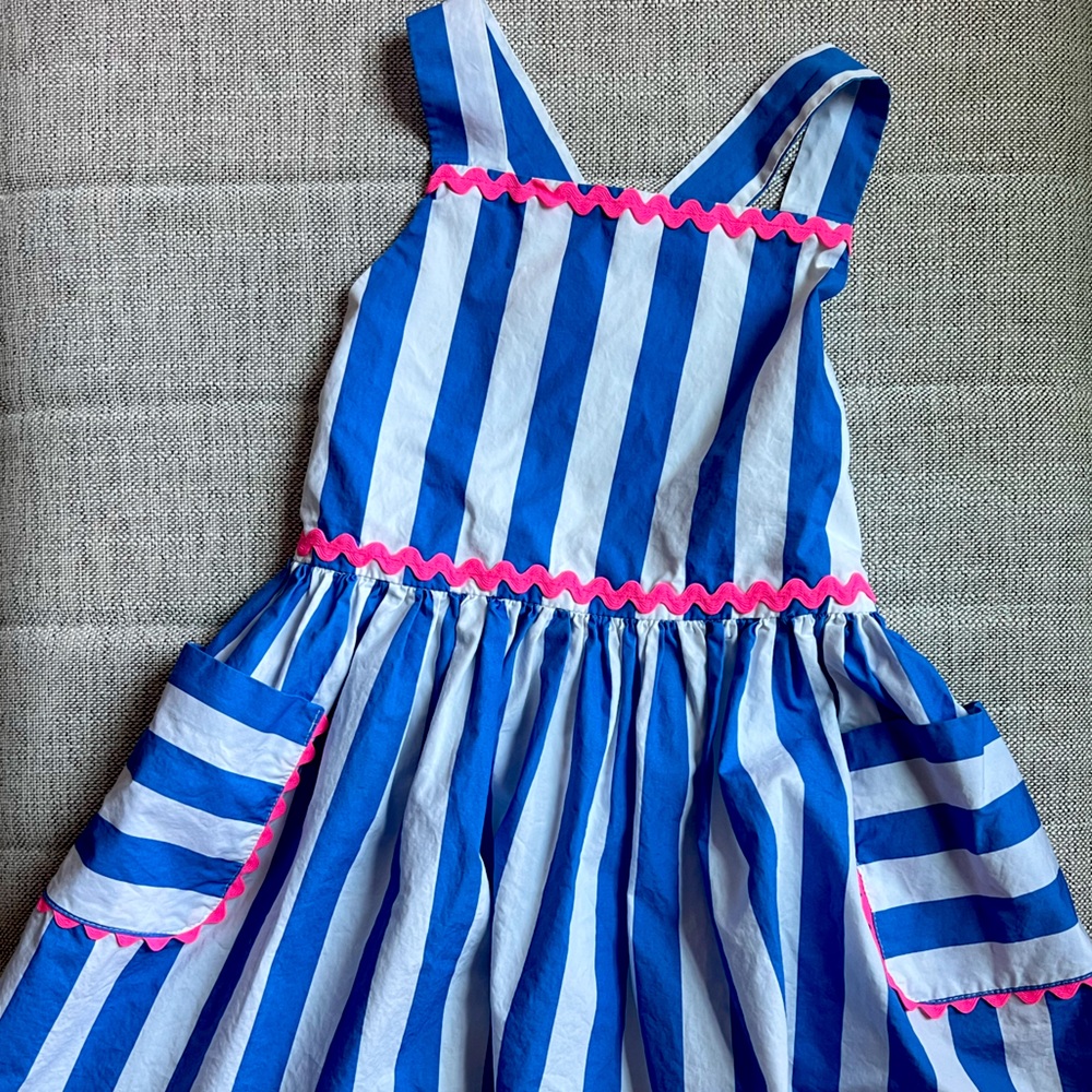Jacadi striped summer dress with front pockets and cross straps